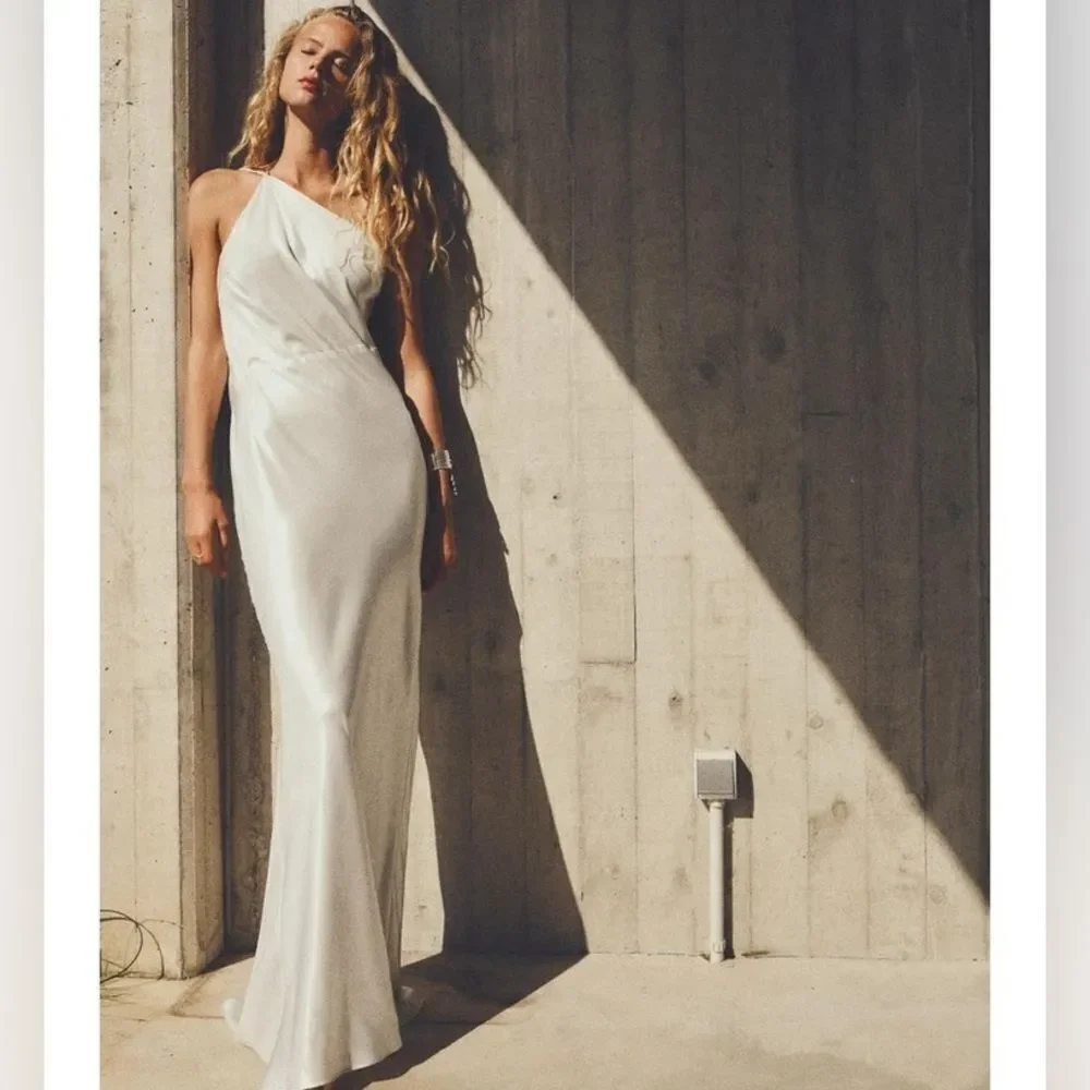 Zara long asymmetrical foil draped dress - Picture 1 of 6